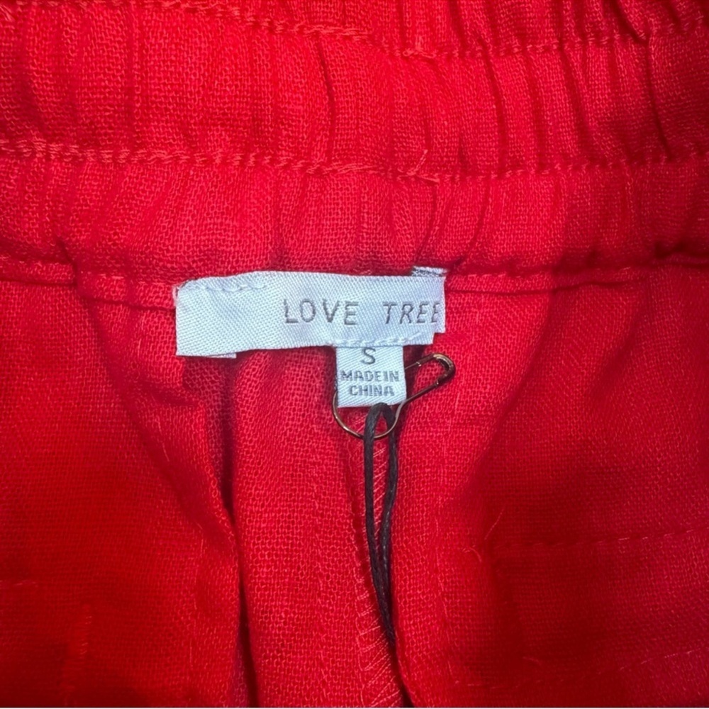 Love Tree Red High-Waist Drawstring Linen Shorts - Picture 2 of 7